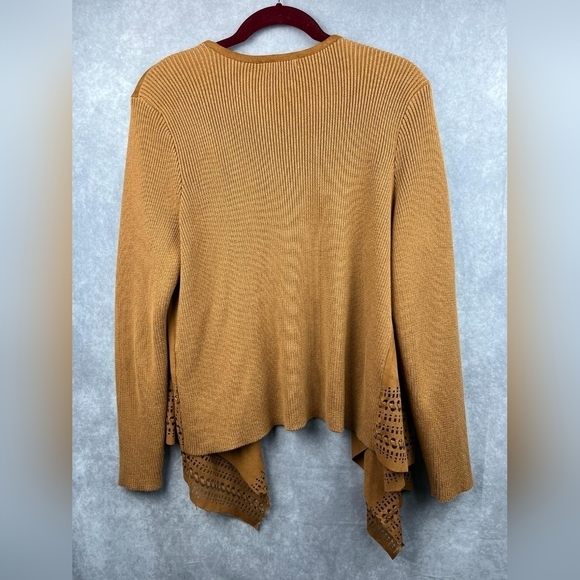 Westport 1962 drape open front cardigan suede knit sweater brown long sleeve 1X - Picture 7 of 7
